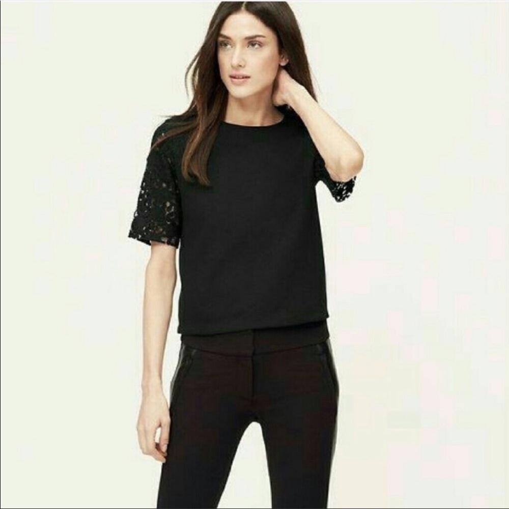 LOFT Black LaceSleeved Tee